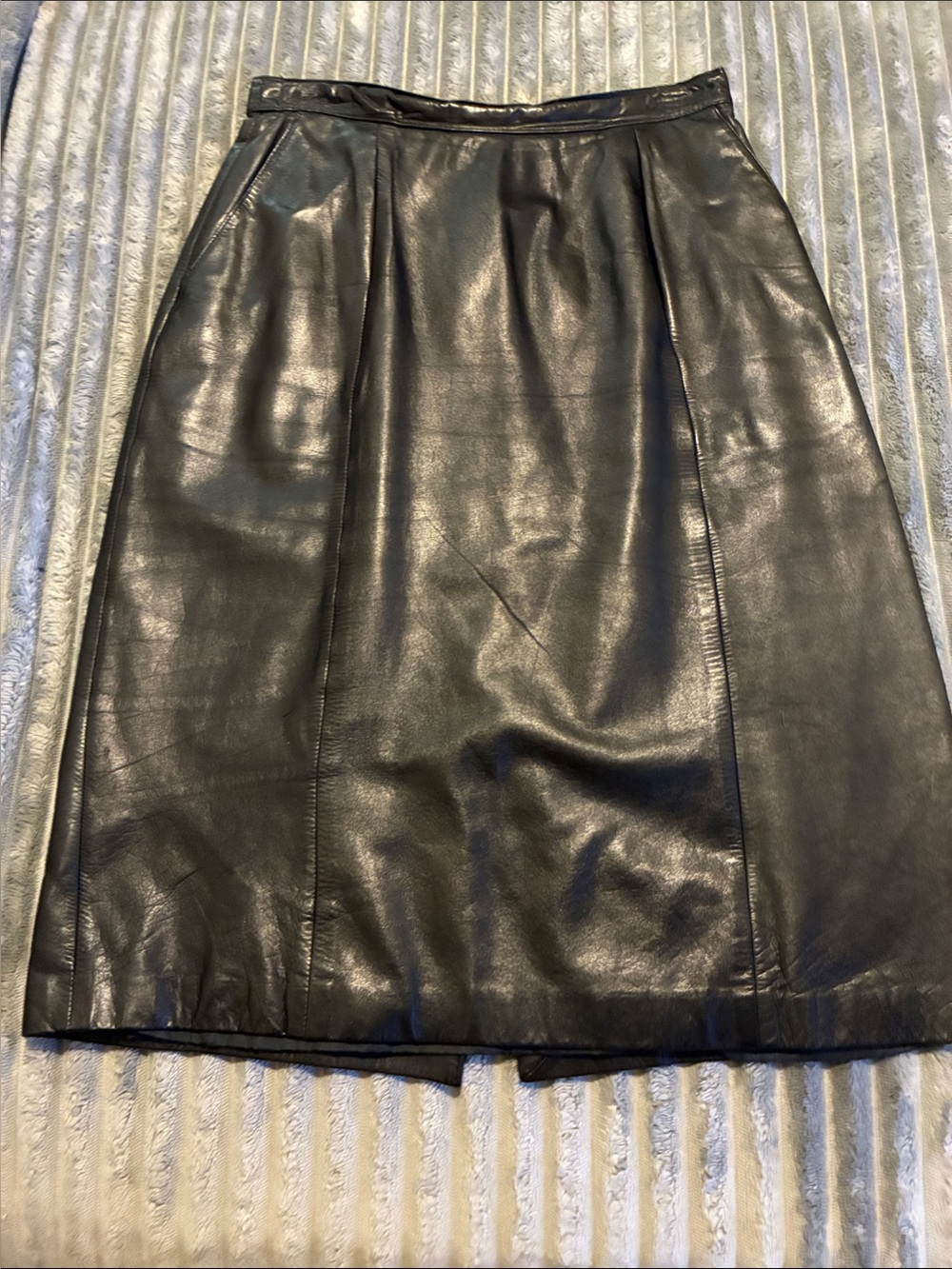 Black 100% Leather A-Line Skirt